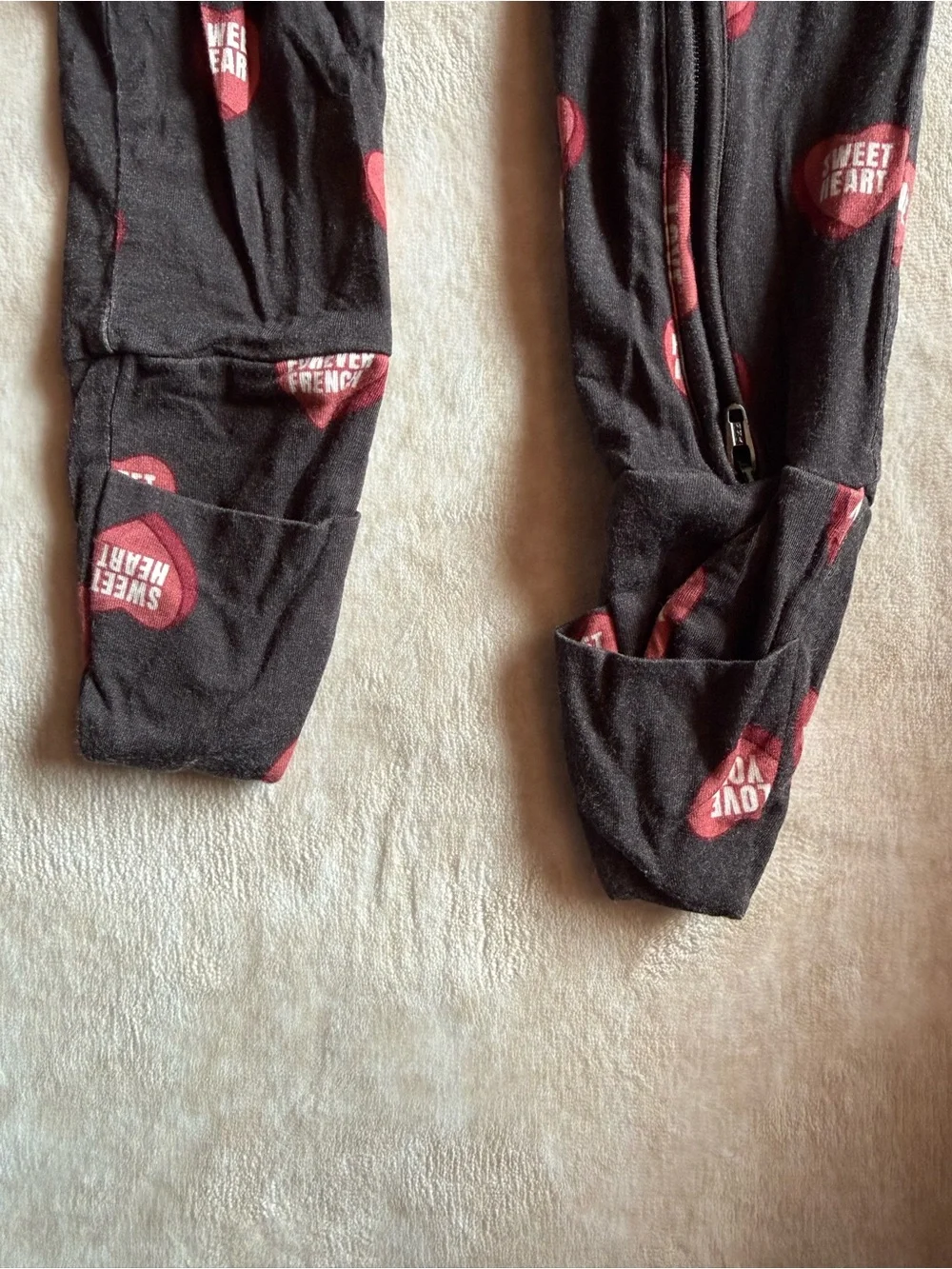 Kids Black Footed Pajamas with Red Heart Print